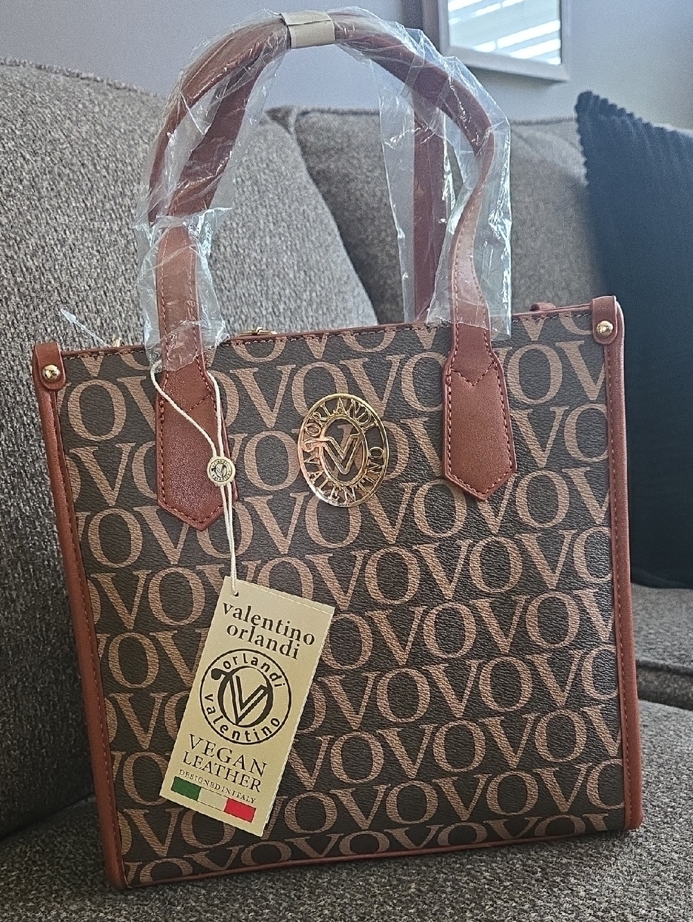 Brown Monogram Vegan Leather Tote